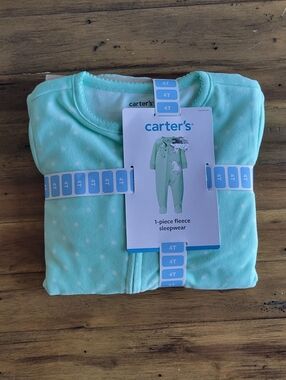 NWT Carter's Toddler Girls Size 4T - 1-Piece Fleece Footie Pajamas Unicorn Mint